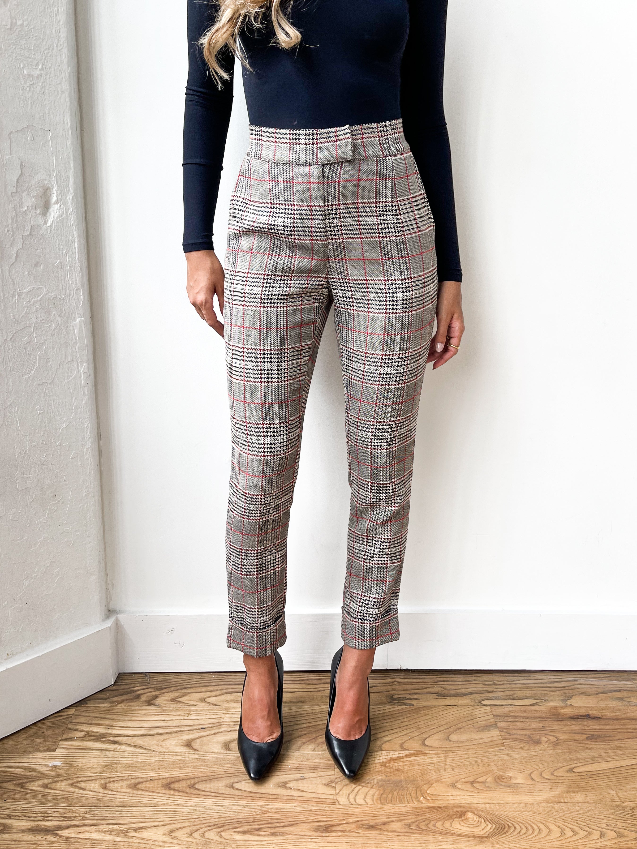 beige black and red women's business boyfriend slack